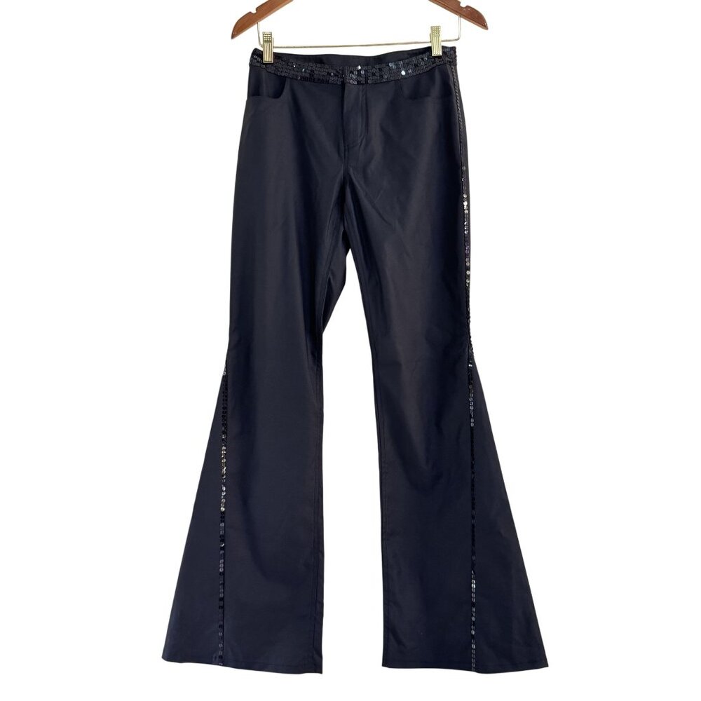 DKNY Jeans‎ Women Black Sequin Flare Pants Size 5 Y2K Low Rise Embellished